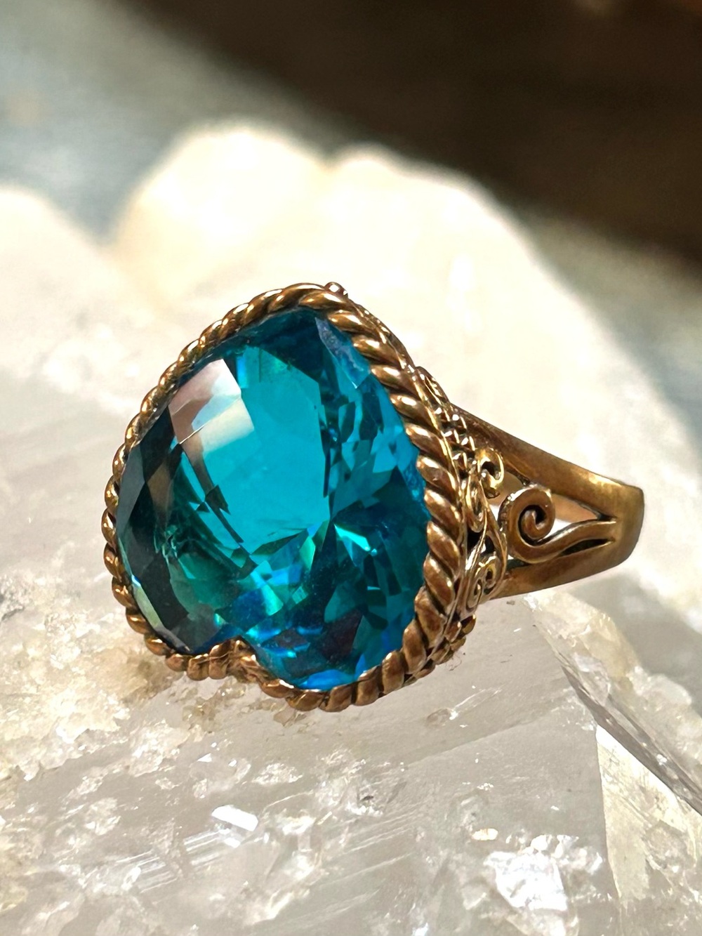 Sajen 1980’s Gold-Plated Blue Topaz Faceted Heart